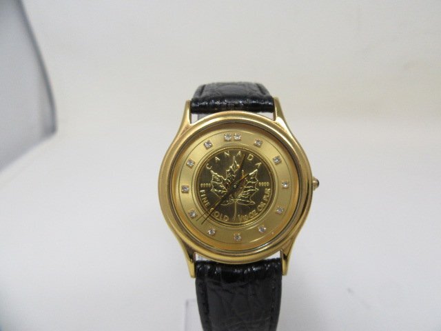 ◆メープルリーフ QZ SKー127-S FINE GOLD PUR 999.9 ゴールド文字盤 レディース腕時計 電池切れ 中古現状◆12348★_画像1