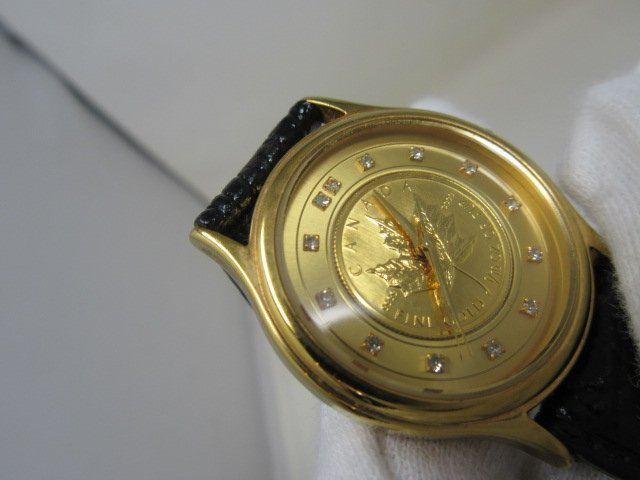 ◆メープルリーフ QZ SKー127-S FINE GOLD PUR 999.9 ゴールド文字盤 レディース腕時計 電池切れ 中古現状◆12348★_画像9