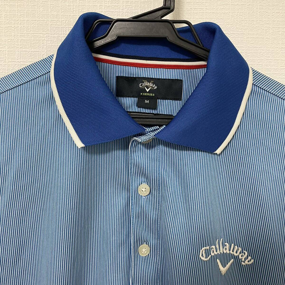 Callaway キャロウェイ メンズ ゴルフウェア 半袖ポロシャツ ストライプ ブルー Ｍサイズの画像2