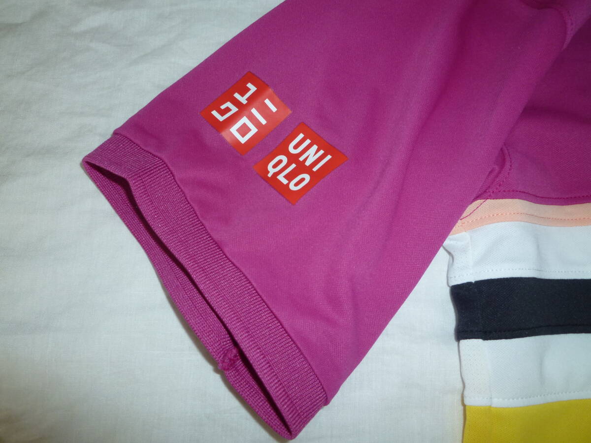 USED Uniqlo tennis short sleeves dry polo-shirt L 341-416803 pink yellow 