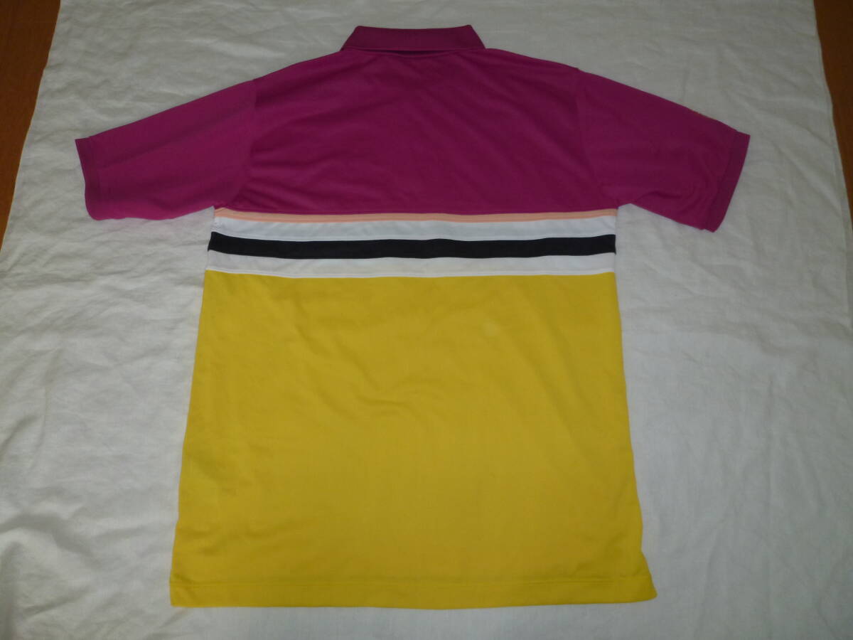 USED Uniqlo tennis short sleeves dry polo-shirt L 341-416803 pink yellow 