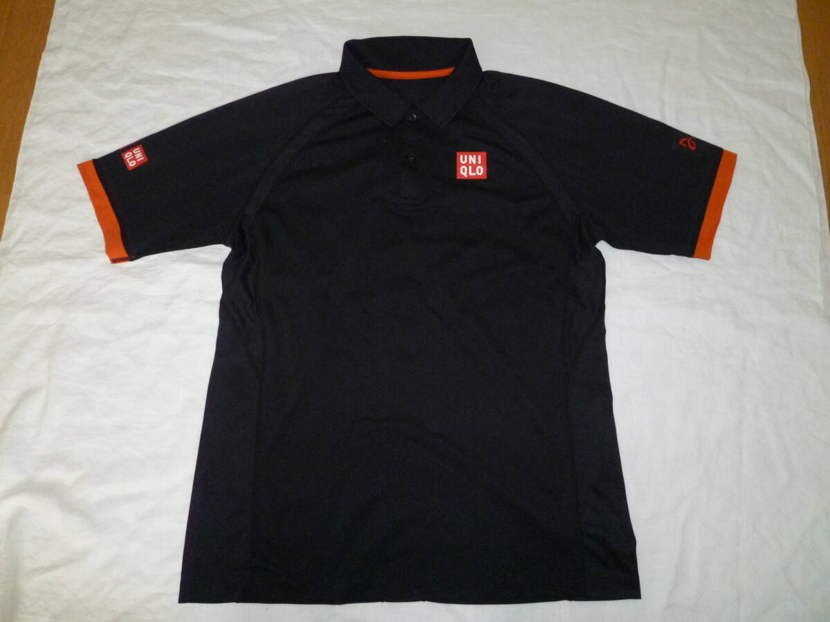 USED Uniqlo tennis short sleeves dry polo-shirt L 341-149906 black 