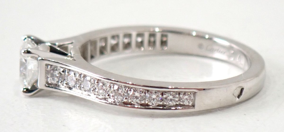  regular price 89 ten thousand jpy expert evidence attaching!0.4ct^ burnishing settled super-beauty goods Cartier Pt950 platinum sleigh tail half diamond diamond ring 0.41ct 48 8 number sleigh tia