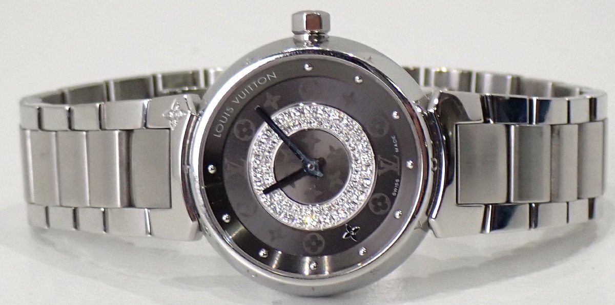  stainless steel belt! Vuitton tongue b-ru disk PM Q12MU monogram Circle diamond diamond quarts lady's clock 