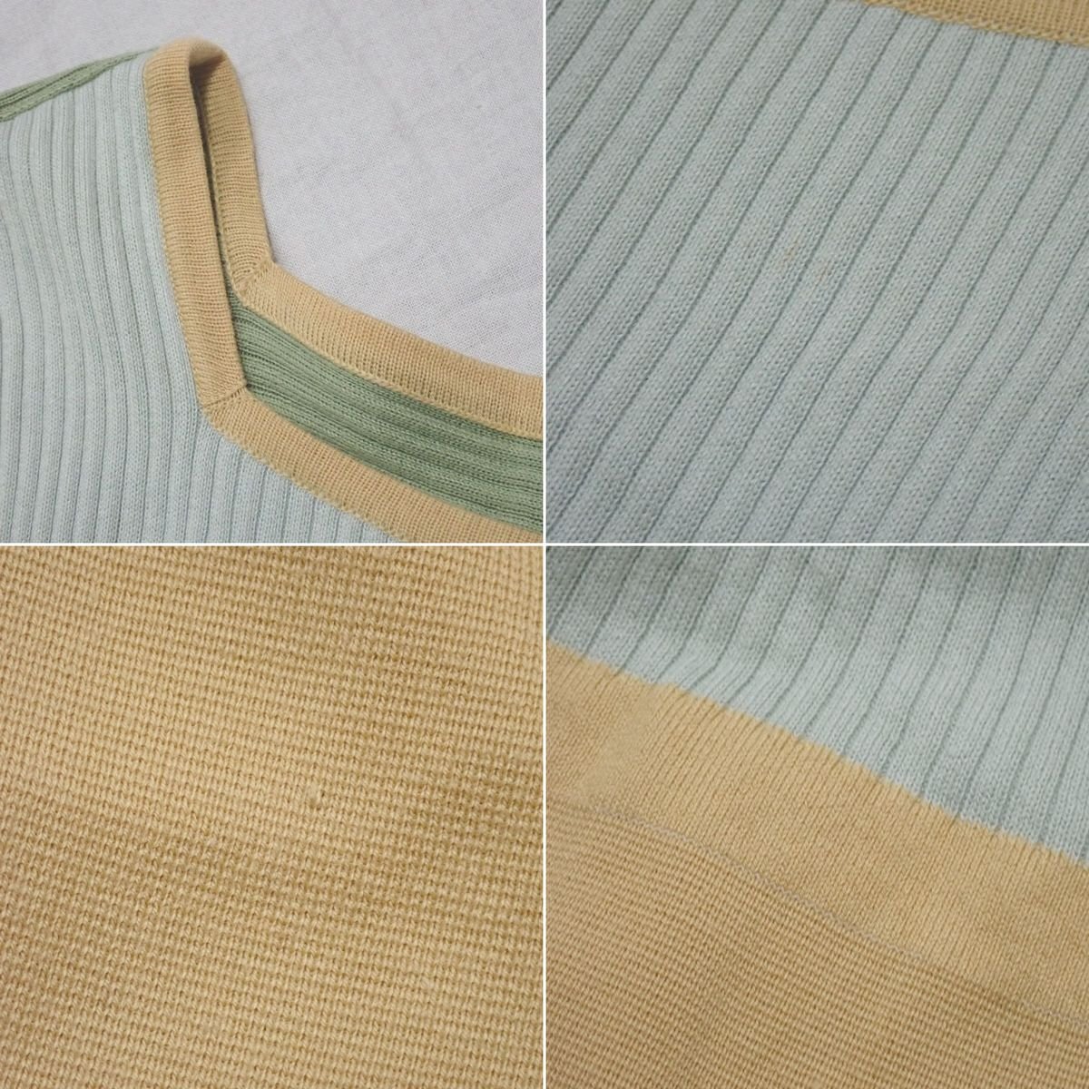 *FENDI/ Fendi short sleeves knitted One-piece 38/M corresponding / knees height / green group × light blue / cotton / sleeve chiffon / scoop do neck &1976800114