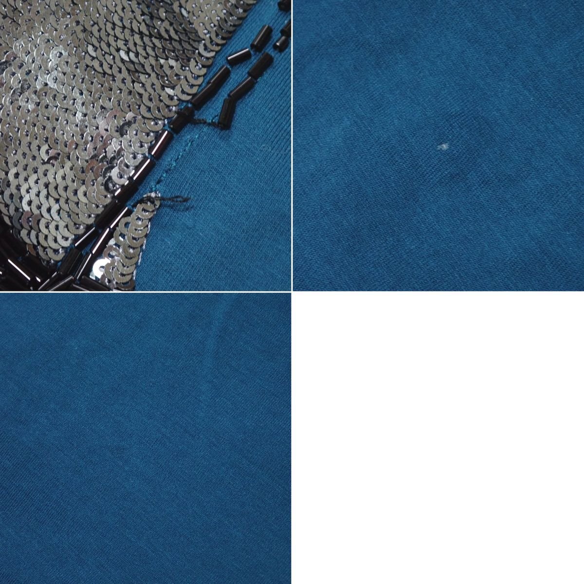 *CELINE/ Celine short sleeves T-shirt lady's XL/ blue group / beads / spangled / cotton / round neck &1909700036