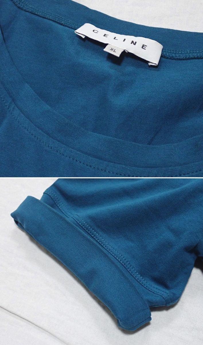 *CELINE/ Celine short sleeves T-shirt lady's XL/ blue group / beads / spangled / cotton / round neck &1909700036