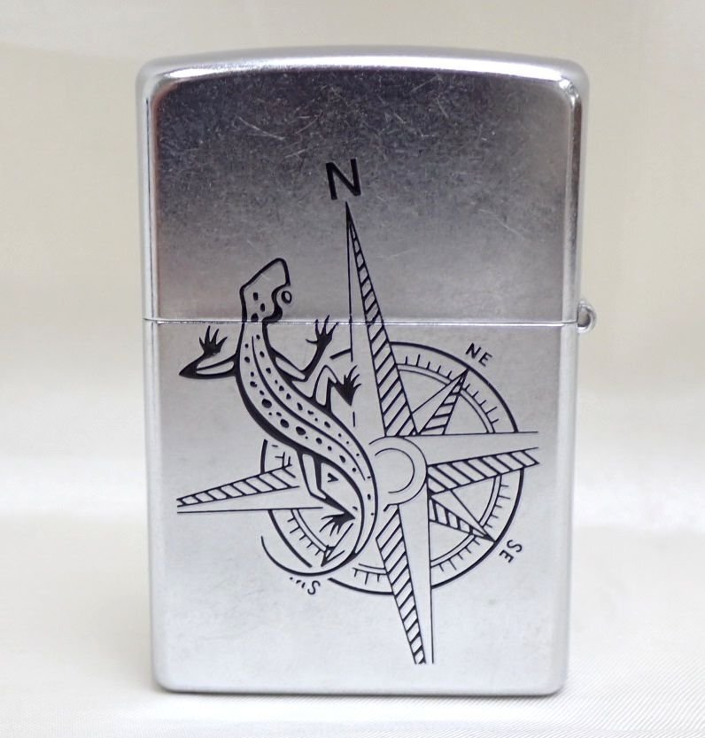 ★1円 未着火品 Zippo/ジッポー Marlboro/マルボロ リザードコンパス オイルライター/シルバー×ブラック/2007年製/ケース付き&1844600087