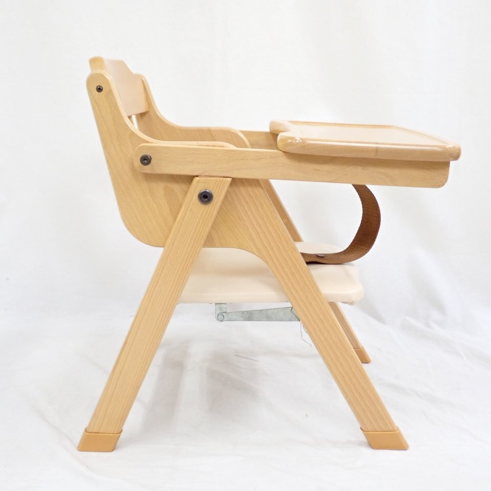 ◆山崎木工 テーブル付き ベビーチェア/ナチュラル×アイボリー/木製/折り畳み式/高さ固定/椅子/赤ちゃん/家具&0000003389の画像3