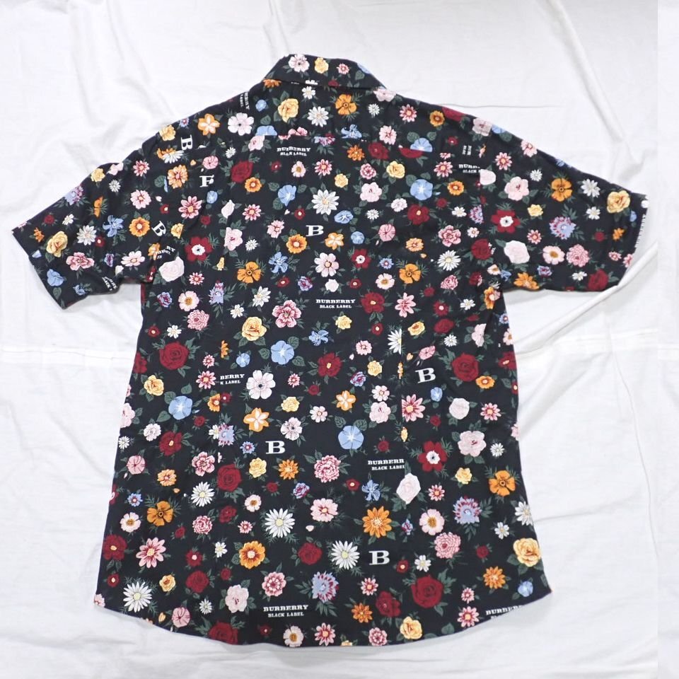 *BURBERRY BLACK LABEL/ Burberry Black Label рубашка с коротким рукавом 3/ мужской M соответствует / черный × многоцветный / цветочный принт / хлопок &1968500037