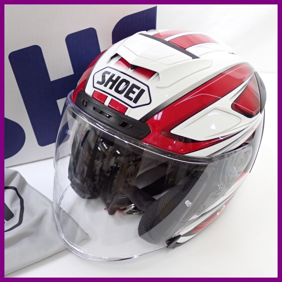 ★美品 SHOEI/ショウエイ ジェットヘルメット J-FORCE Ⅳ L/TC-1/ホワイト×レッド/クリアシールド/廃盤希少/外箱・保管袋付き&1165300102の画像1