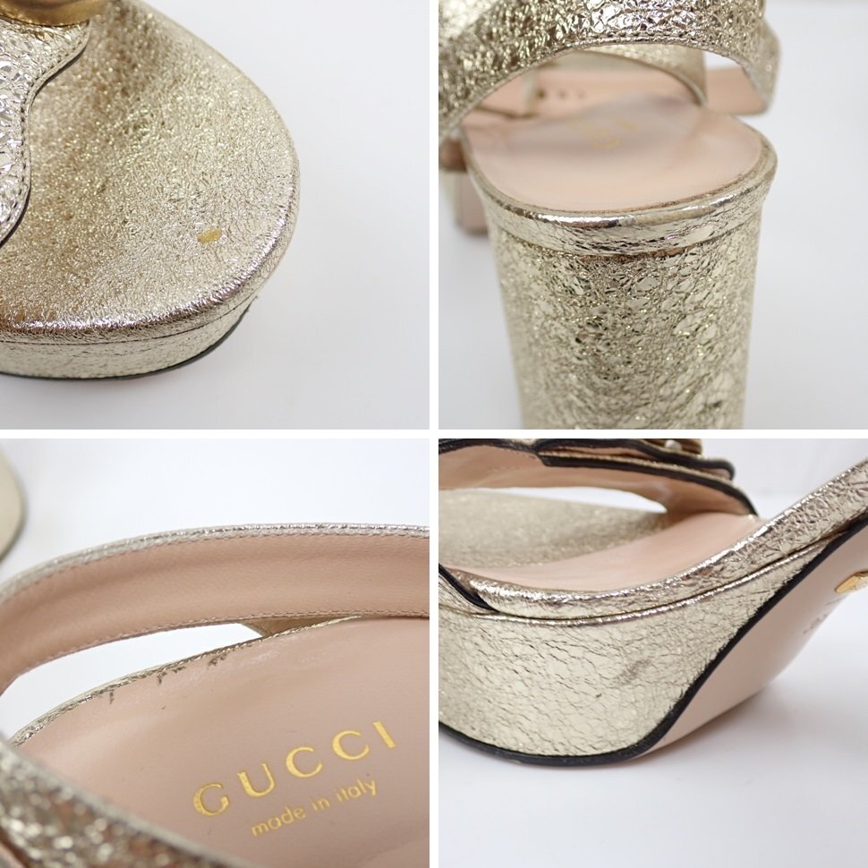 ★GUCCI/グッチ アンクルストラップサンダル 36.5/23cm相当/ゴールド/GGバックル/ヒール高約8.5cm/保管袋付き&1976800013の画像8