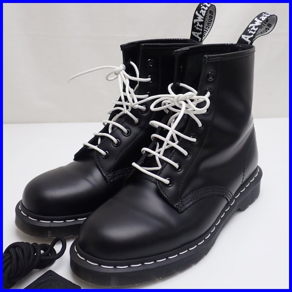 ★未使用 Dr. Martens/ドクターマーチン 8ホールブーツ UK8/メンズ26cm相当/ブラック×ホワイトステッチ/1460/レザー/替え紐&1296000426の画像1