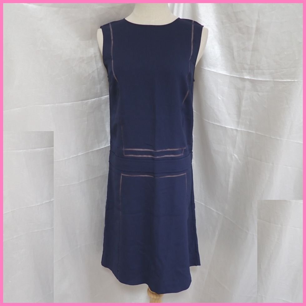 *Salvatore Ferragamo/ Salvatore Ferragamo no sleeve One-piece 38/M corresponding / knees height / navy / silk .&1976800057