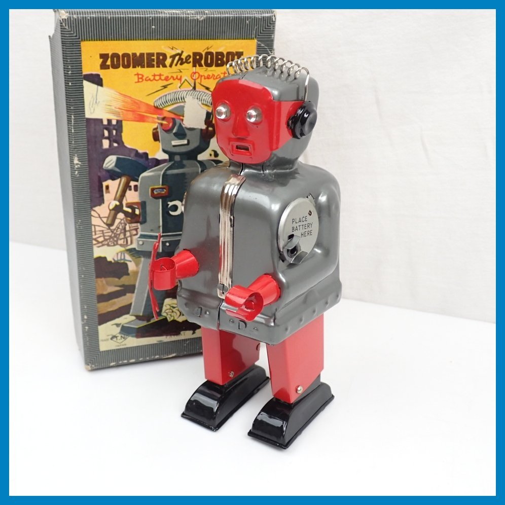 ■当時物 野村トーイ Zoomer the Robot/ズーマーザロボット ブリキ玩具/外箱付き/赤面/昭和レトロ/ヴィンテージ/若干難あり&1908400036の画像1