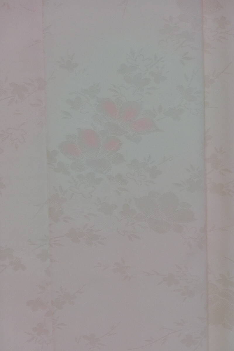 【Q1044】Ｓお仕立て上がり正絹長襦袢　ピンク地にぼかし、花柄　半衿付き_画像6