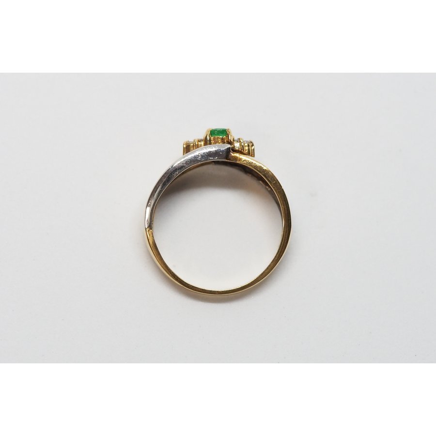 K18×Pt900 緑石付き カラーストーン メレダイヤモンド ゴールドリング 0.06ct 12号 3.8g 指輪_画像8