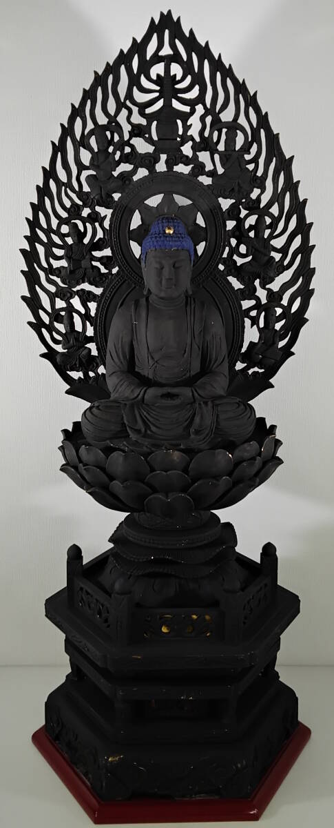 仏教美術 『木造 釈迦如来坐像』座釈迦 本尊 光背 木彫 仏像 置物 総高さ(光背含)123cm 身丈36cm 　 #0555/4_画像9