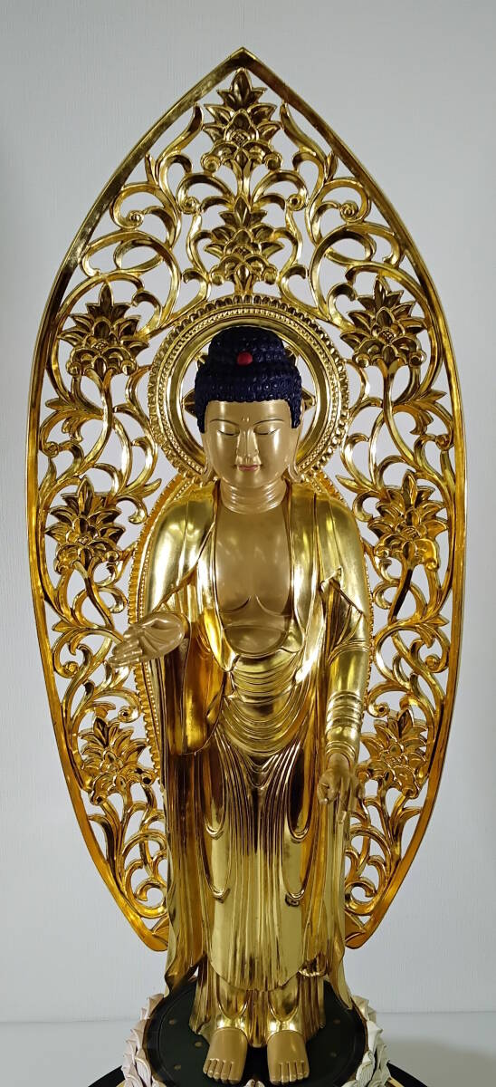 仏教美術 『木造 阿弥陀如来立像』 木彫 仏像 置物 総高さ(光背含)116cm 身丈74.5cm 　 #0555/3_画像9