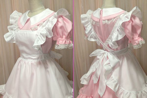 4-56☆パステル系ピンク＆ホワイト*メイド服/M/W35.B44☆の画像5