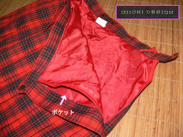 4-110☆GIICHI DESIGN*赤黒タータンチェック*プリーツスカート/7号/W29~31.L53☆_画像7