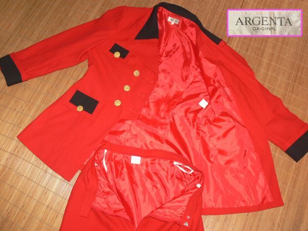 4-112* large size *ARGENTA* vivid red black * Bab Lee skirt suit /17 number /W38.B54*