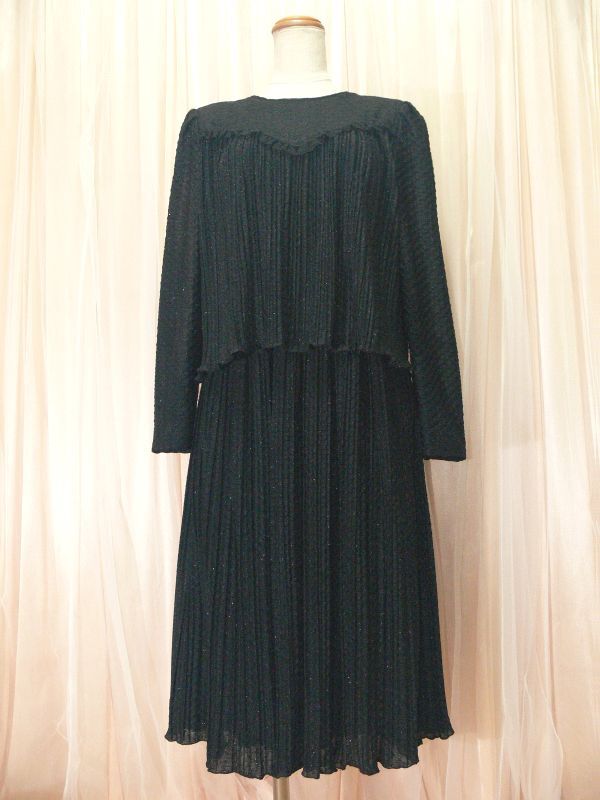 4-104☆Top Dress*ブラック細かいプリーツ*パーティ＆フォーマルドレス/W29~40.B47☆の画像1