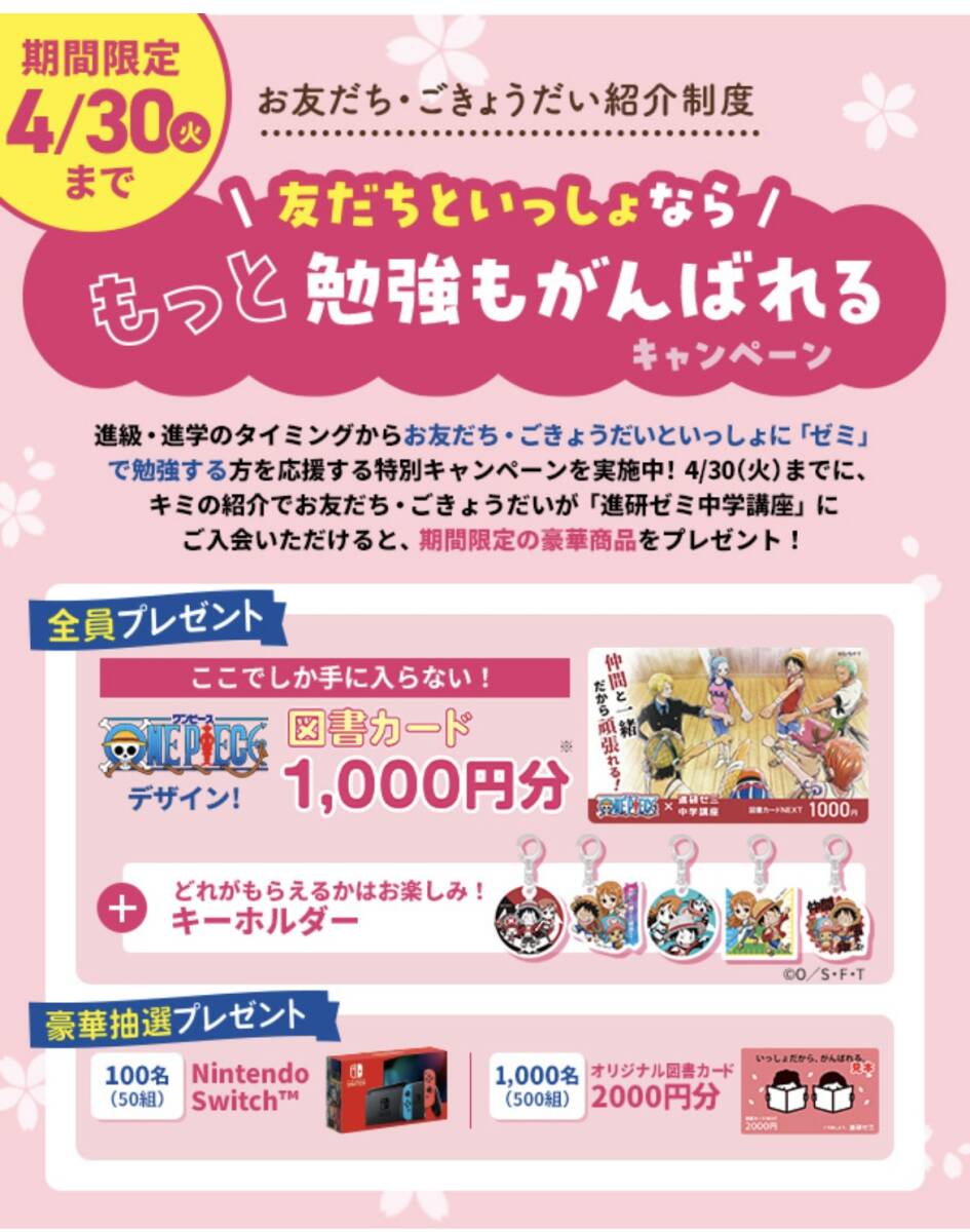 2000円分　即対応【進研ゼミ紹介】中学講座　高校講座　こどもちゃれんじ　小学講座　期間限定ワンピース_画像1