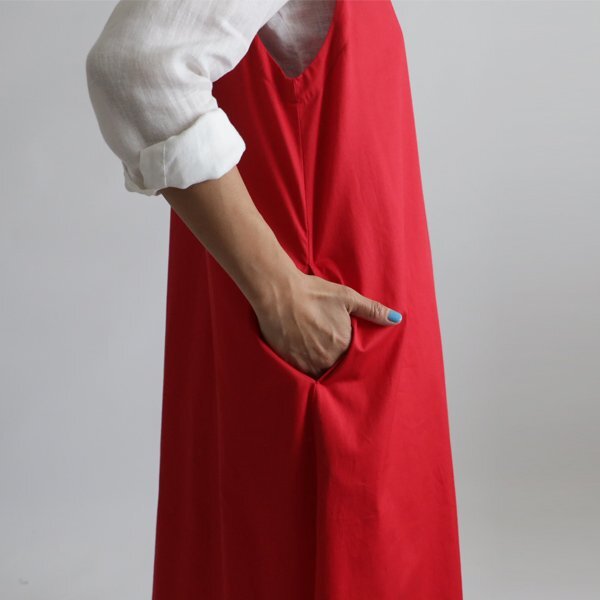 春１０００円からスタート １２２ｃｍ かぶるだけAライン 贅沢 ロング ワンピース ジャンパースカートゆったり 赤レッドH04の画像4