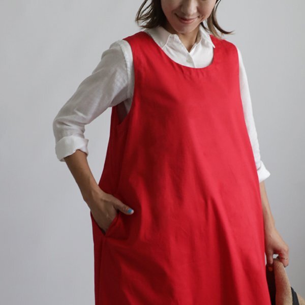 春１０００円からスタート １２２ｃｍ かぶるだけAライン 贅沢 ロング ワンピース ジャンパースカートゆったり 赤レッドH04の画像3