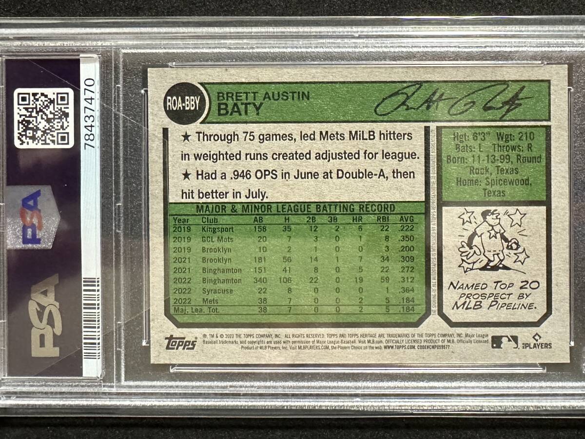 Brett Baty 2023 Topps Heritage #ROA-BBY Real One Autographs 直筆サイン おまけ付き ブレット ベイティ メッツ PSA MLBの画像2