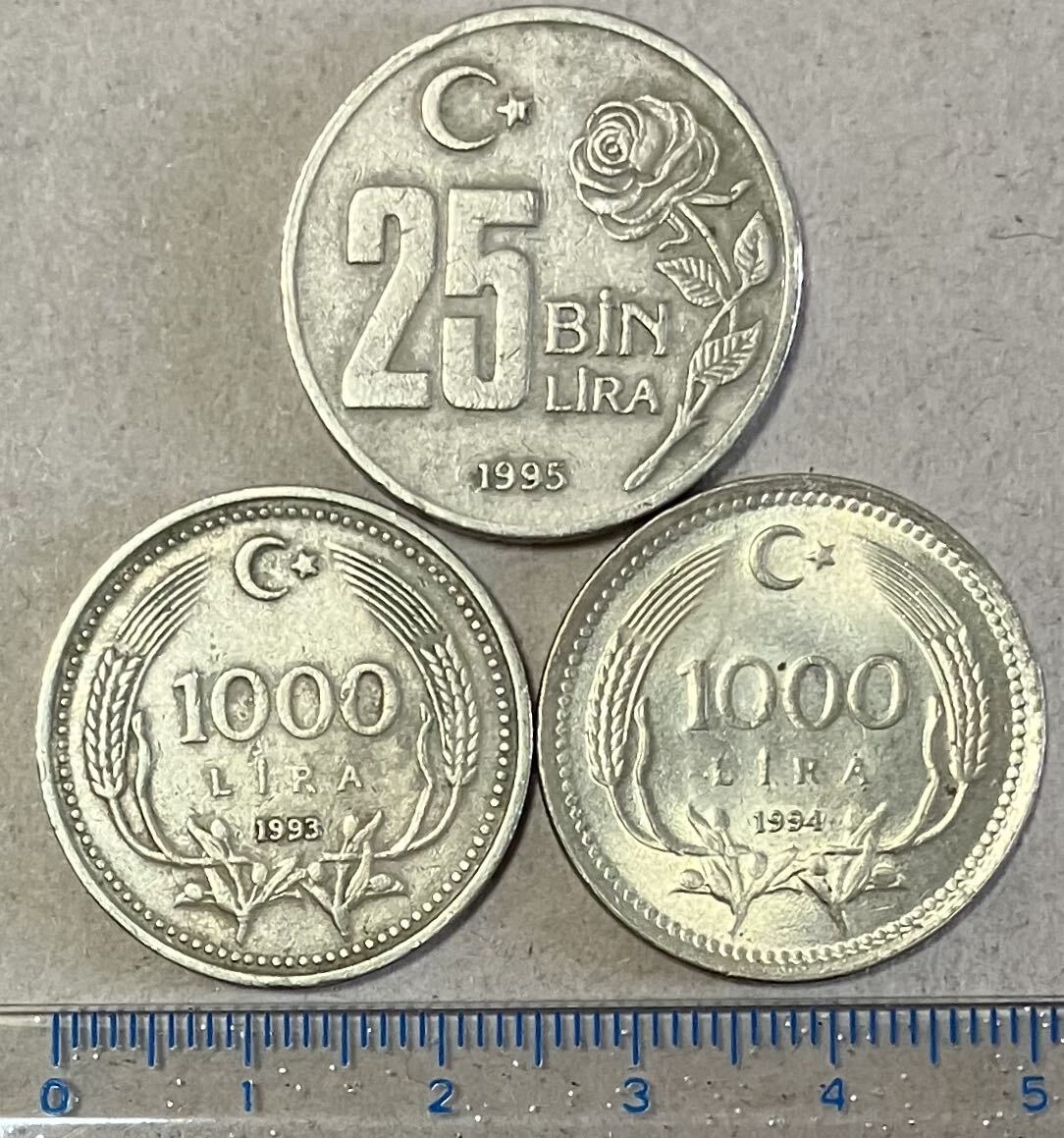 トルコ　1000リラ　25ビンリラ　外国コイン　年代色々　トリコ旧リラ　外国古銭　トルココイン　外国コインまとめ売り_画像2