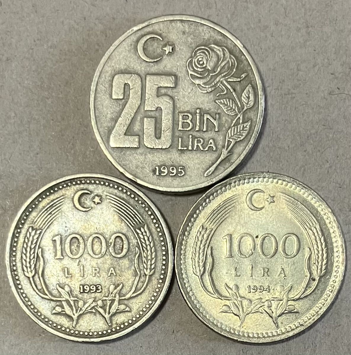 トルコ　1000リラ　25ビンリラ　外国コイン　年代色々　トリコ旧リラ　外国古銭　トルココイン　外国コインまとめ売り_画像1