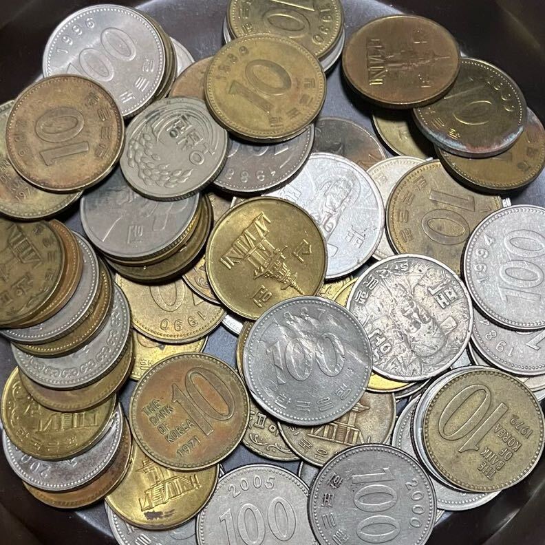 韓国コインまとめ　10ウォン　50ウォン　100ウォン　500ウォン　外国コインまとめ　0.323kg 外国コインまとめ売り　韓国ウォン　外国古銭_画像1