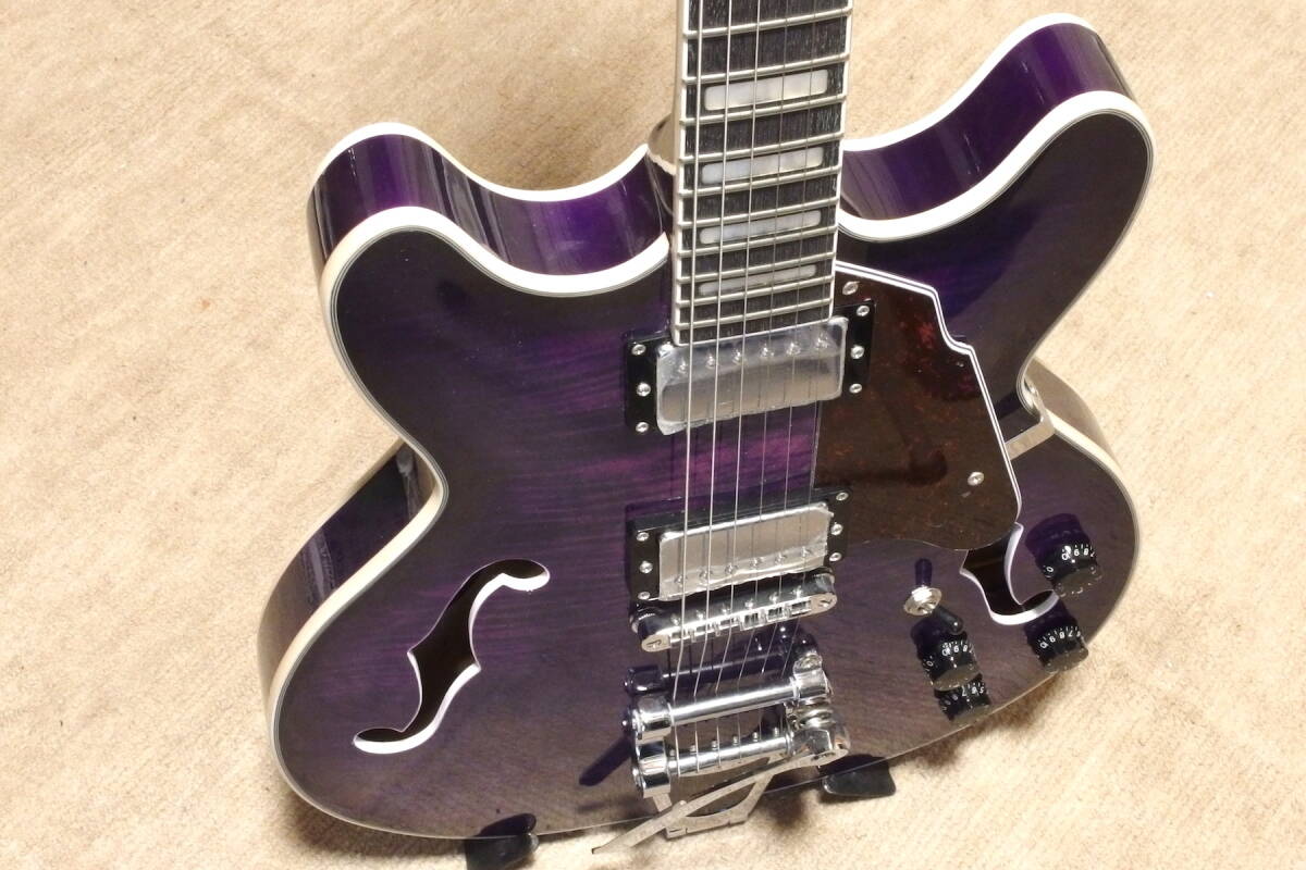  ■Grote 335スタイル ジャズ・ギター with Bigsby セミホローボディ（パープル）■中古美品■の画像8