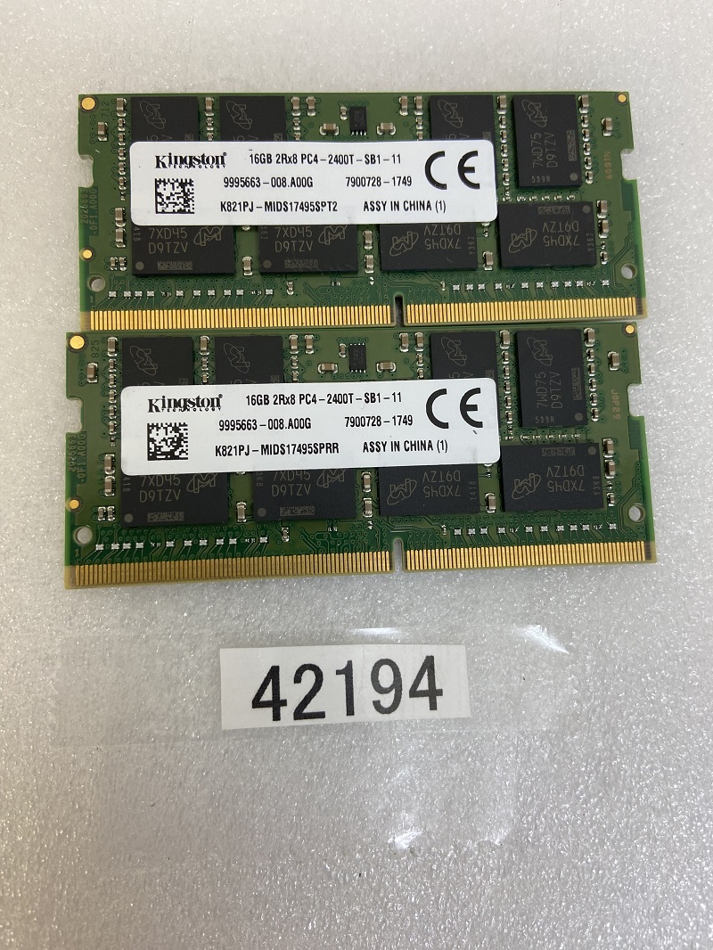Kingston 2Rx8 PC4-2400T DDR4ノートPC用 メモリ 204ピン 32GB 16GB 2枚 DDR4 LAPTOP RAM(42194)_画像1