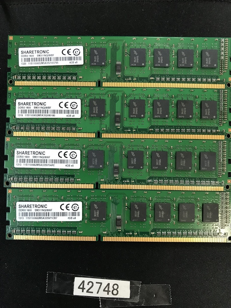 SHARETRONIC DDR3-1600 16GB 4GB 4枚組 16GB DDR3 デスクトップ用メモリ 288ピン ECC無し DESKTOP RAM (42748))_画像1