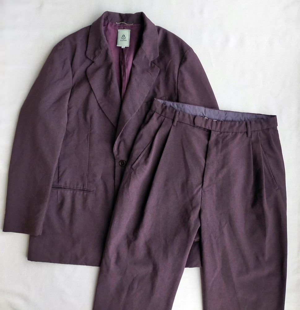 定価9万 MANDO セットアップ テーラードジャケット タック パンツ マンド スーツ メンズ 男性用 春 夏 秋 薄手 紫色