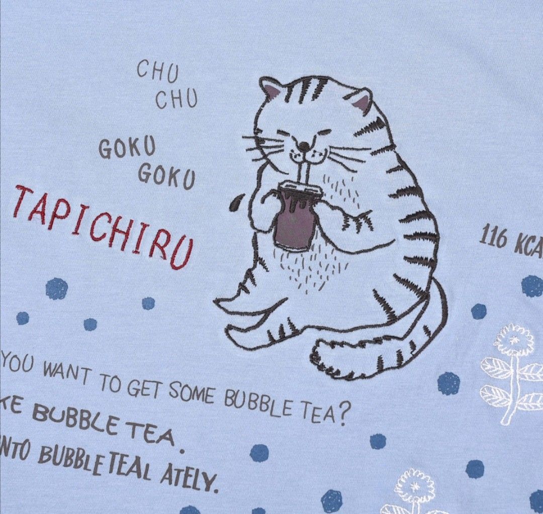 新品　猫柄Ｔシャツ　ねこ　ネコ　ルームウェア　半袖　半袖Ｔシャツ　クスグルジャパン　ブルー　かわいい　おしゃれ　猫　