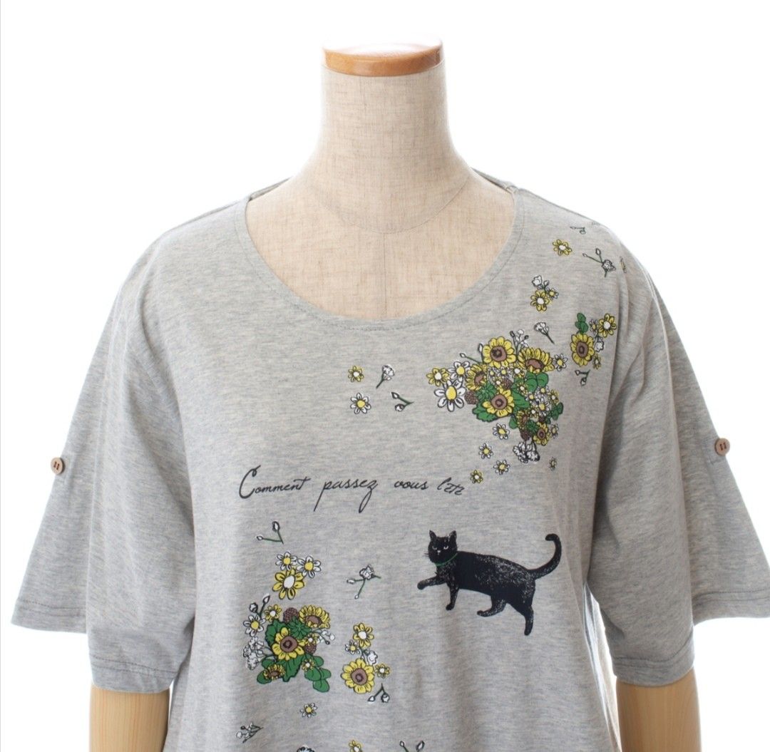 ネコ　猫　ねこ　Tシャツ　猫柄　クスグルジャパン　ルームウェア　半袖Ｔシャツ　かわいい　綿　おしゃれ　ムッシュくん　クロネコ