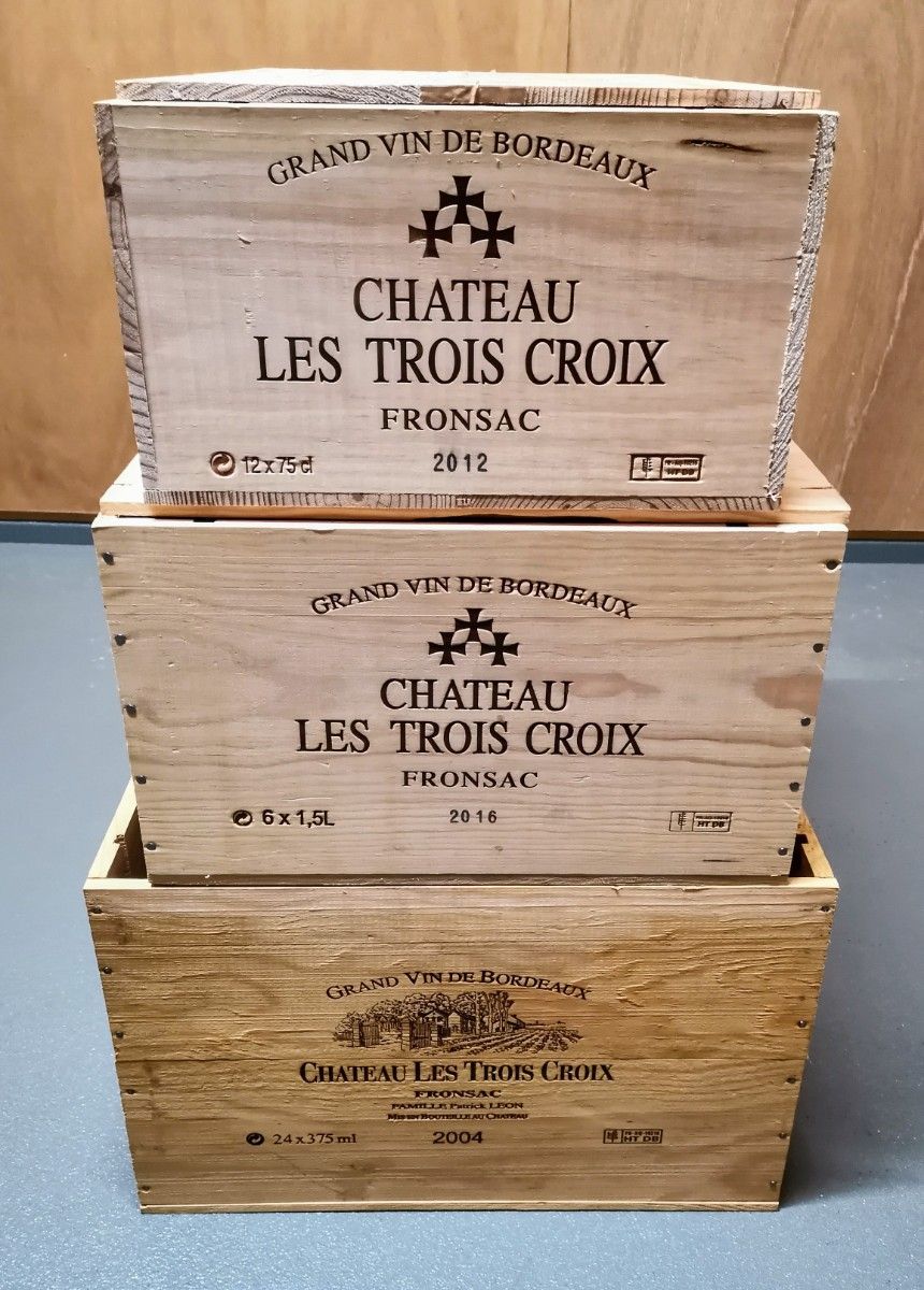 フランスボルドーワイン木箱３、シャトーレ トロワ クロワ　異なるサイズのヴィテージウッドケース　レア品