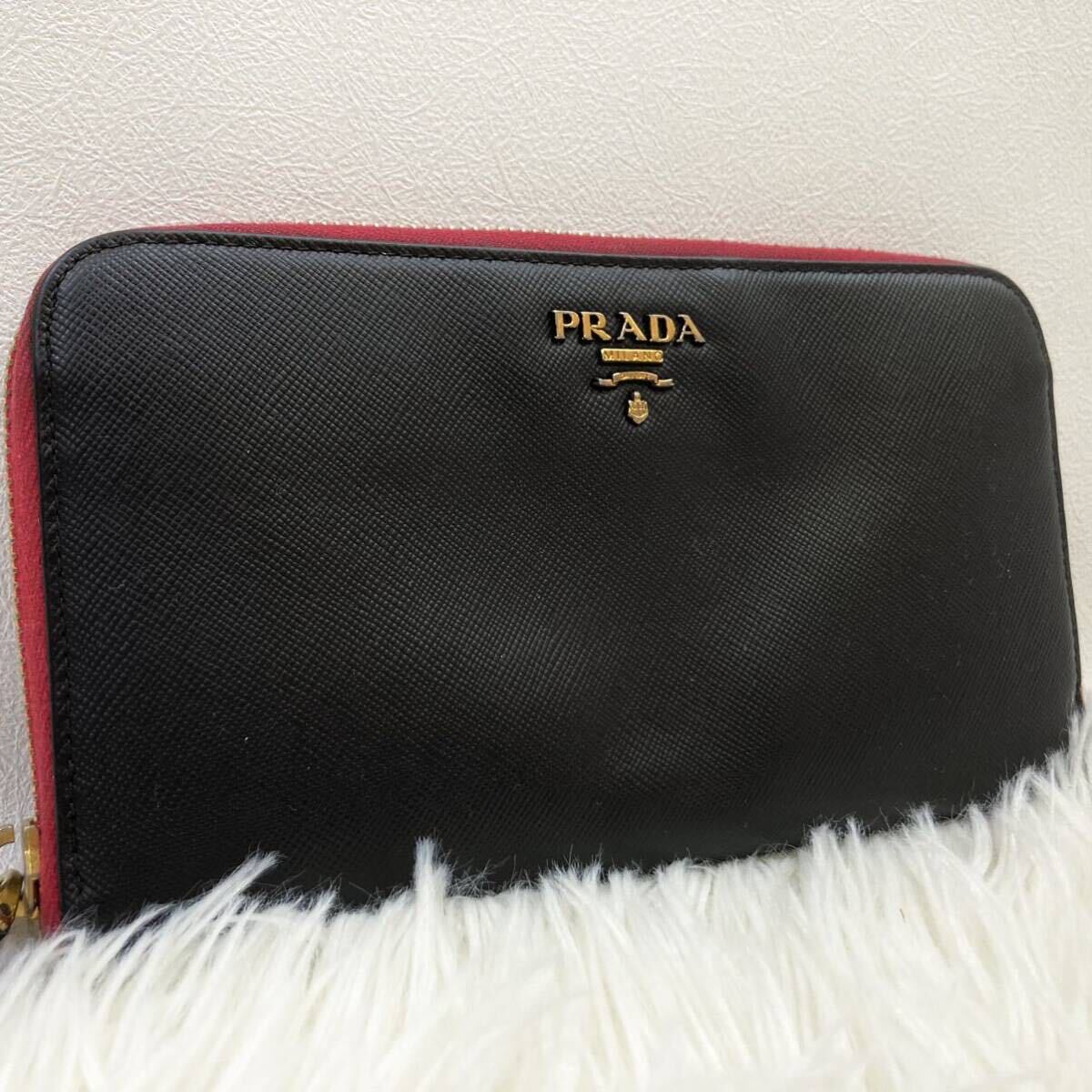 1円 【美品】 PRADA プラダ サフィアーノレザー 長財布 ラウンドファスナー ウォレット 札入れ 小銭入れ ブラック メンズ レディース_画像1