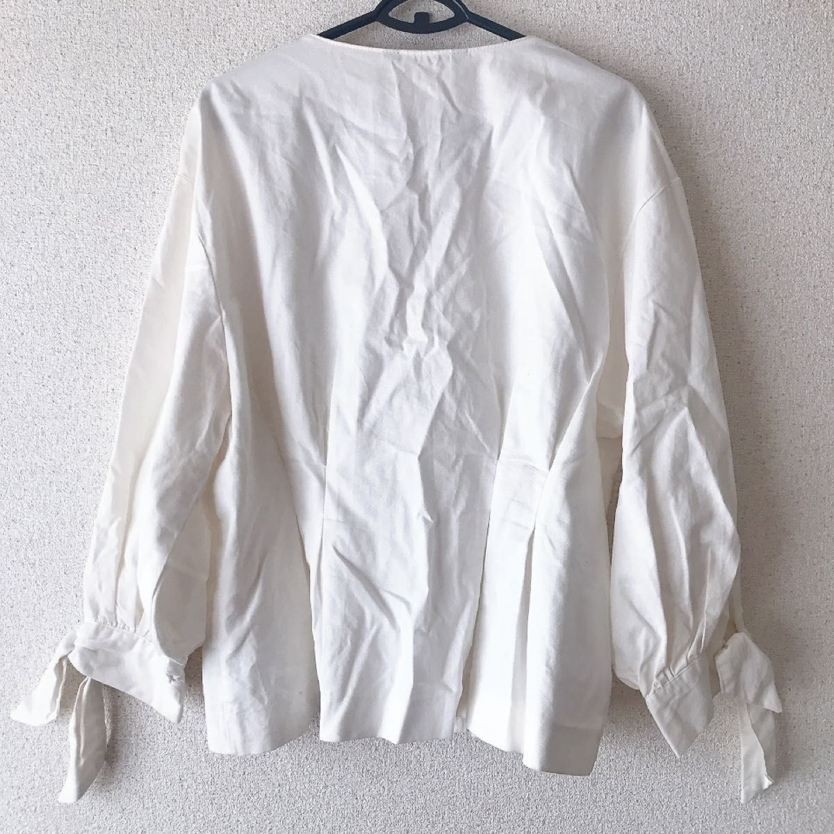 ZARA BASIC ザラ　リボン袖 綿 ジャケット シャツ 白　ボリューム袖