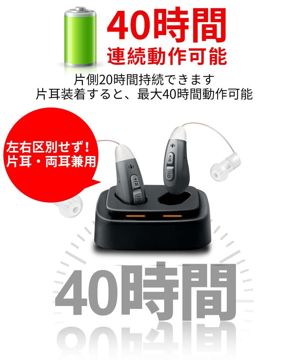 高齢者集音器 補聴器 耳穴式両耳 USB充電式 肌色(ベージュ) 片耳2.2g超軽量 簡単操作 5段階音量調節 16時間バッテリー