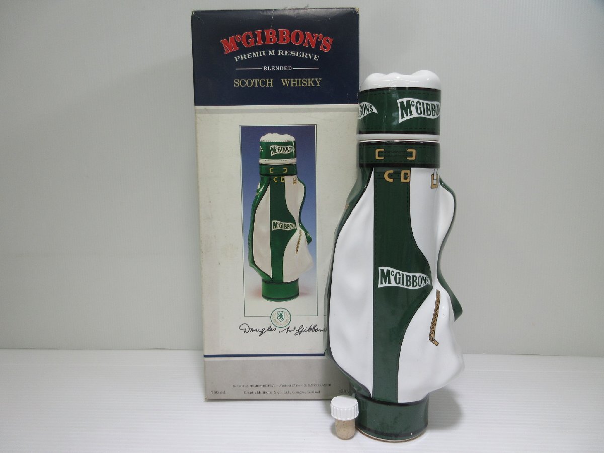 マックギボンズ ゴルフバッグ型 緑 陶器 Mc GIBBON'S 700ml/1225g 43% スコッチウイスキー 未開栓 古酒 替栓,箱付き/B36463の画像1
