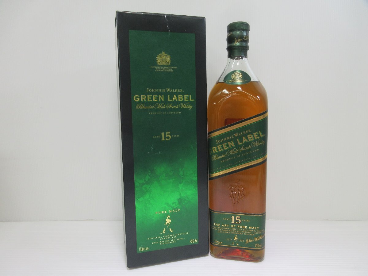 ジョニーウォーカー グリーンラベル 15年 JOHNNIE WALKER GREEN LABEL 1000ml 43% スコッチウイスキー 未開栓 古酒 箱付き/B32462の画像1