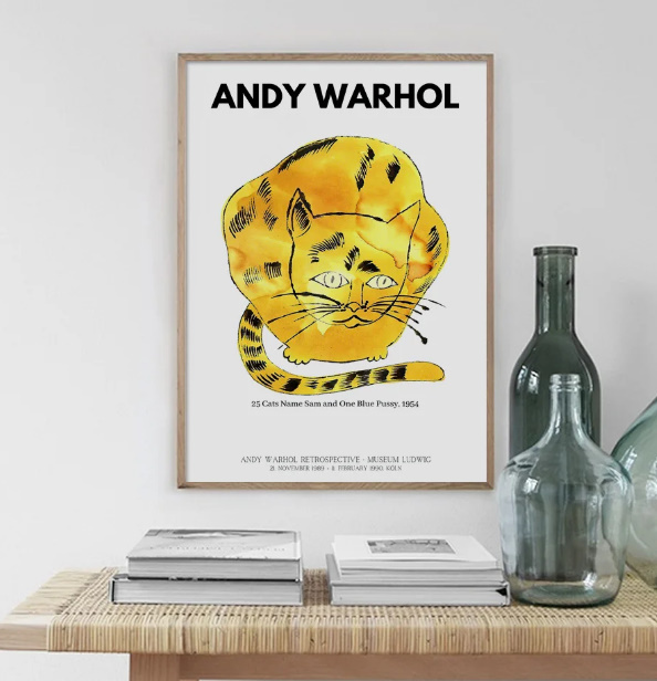  C3306 アンディ・ウォーホル Andy Warhol 猫 キャンバスアートポスター 50×70cm イラスト インテリア 雑貨 海外製 枠なし_画像1