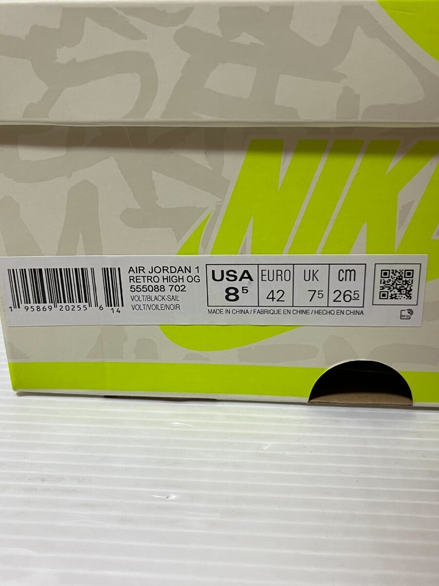 美品 国内正規 Nike Air Jordan 1 High OG Volt/Visionaire ナイキ エアジョーダン1 ハイ OG ボルト ヴィジョネア US8.5 26.5cm 55508-702_画像7