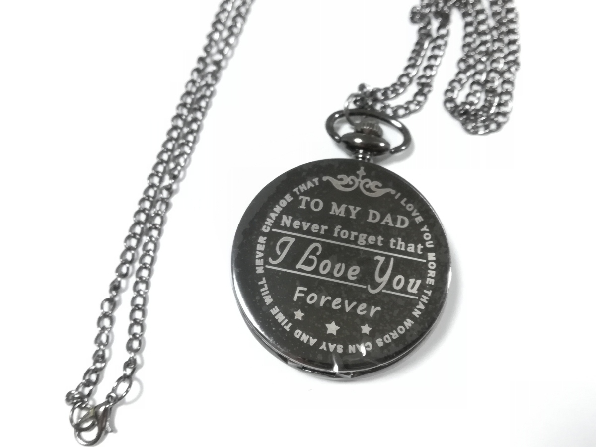  pocket watch quarts type present birthday Father's day message black simple 