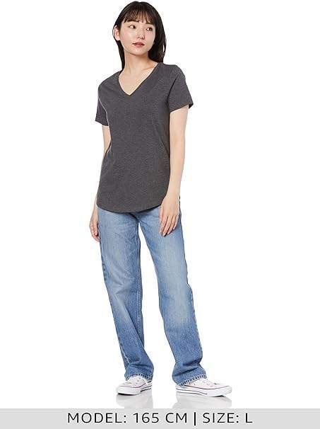 新品■Amazon Essentials 2枚組 Tシャツ コットン クラシックフィット 半袖 レディース ブラック/ヘザーチャコール M (日本サイズXL相当)の画像2